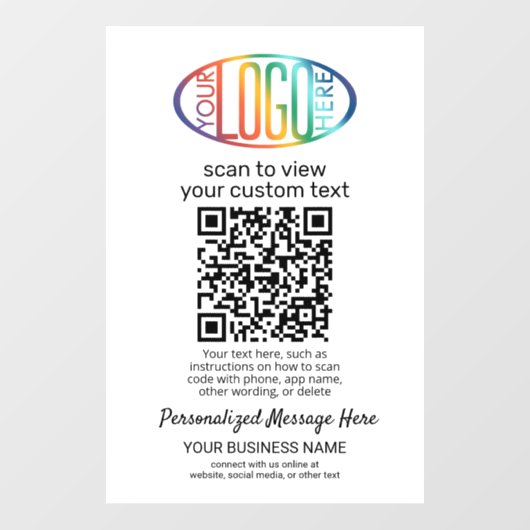QR Code Generator & Business-Logo Modern weiß Fensteraufkleber (Blatt)
