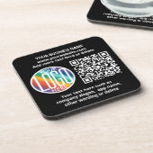 QR-Code-Generator & Ihr Geschäftslogo Schwarz Getränkeuntersetzer (Linke Seite)