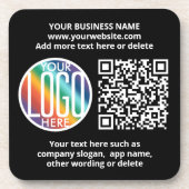 QR-Code-Generator & Ihr Geschäftslogo Schwarz Getränkeuntersetzer (Vorderseite)