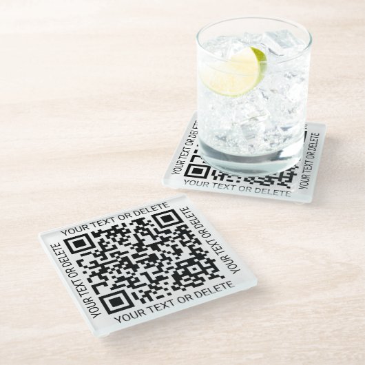 QR Code Generator Moderne Unternehmensförderung Glasuntersetzer (Schrägansicht)