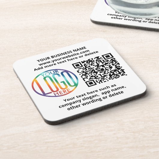 QR Code Generator & Your Business Logo Promotional Getränkeuntersetzer (Linke Seite)