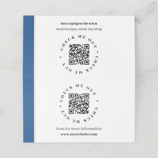 QR-Code generierte Informationen Gezeichnetes Schr Platzkarte (Außenseite Aufgefaltet)