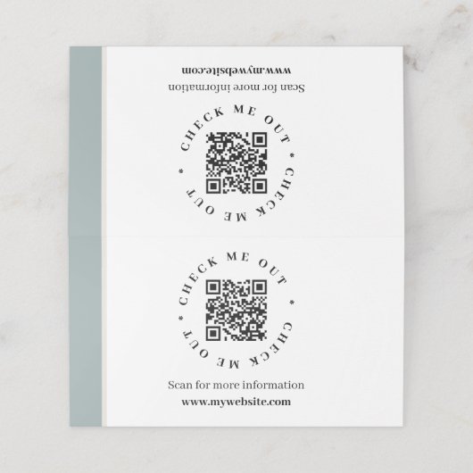 QR-Code generierte Informationen Gezeichnetes Schr Platzkarte (Außenseite Aufgefaltet)