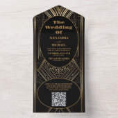 QR Code Geometric Art Deco Wedding All In One Einladung (Innen Boden)