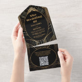 QR Code Geometric Art Deco Wedding All In One Einladung (Abreißen)