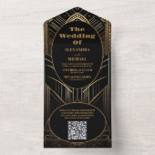 QR Code Geometric Art Deco Wedding All In One Einladung (Innen Boden)
