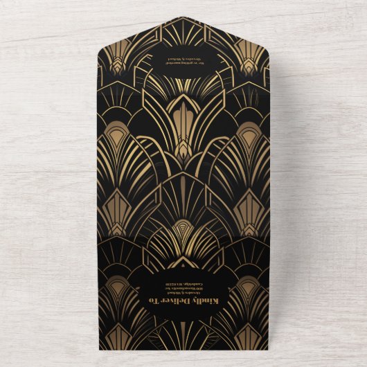 QR Code Geometric Art Deco Wedding All In One Einladung (Außenbereich)