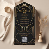 QR Code Geometric Art Deco Wedding All In One Einladung