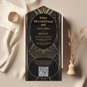 QR Code Geometric Art Deco Wedding All In One Einladung