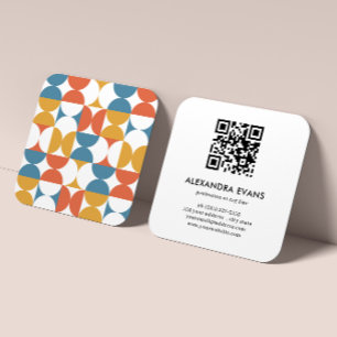 QR CODE Geometrisch Blau Orange Gelb MITTE DES JAH Quadratische Visitenkarte