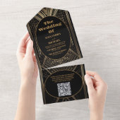 QR-Code Geometrische Art Deco Hochzeit All In One Einladung (Abreißen)