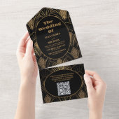 QR-Code Geometrische Art Deco Hochzeit All In One Einladung (Abreißen)