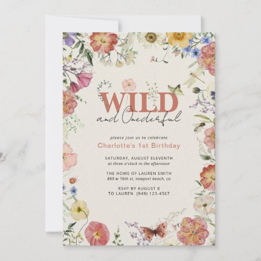 QR-Code gepresste Blume Wild & Onederful Birthday Einladung (Vorderseite)