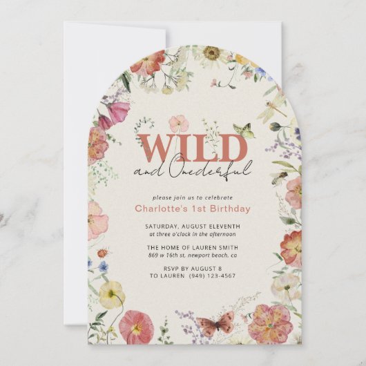 QR-Code gepresste Blume Wild & Onederful Birthday Einladung (Vorderseite)