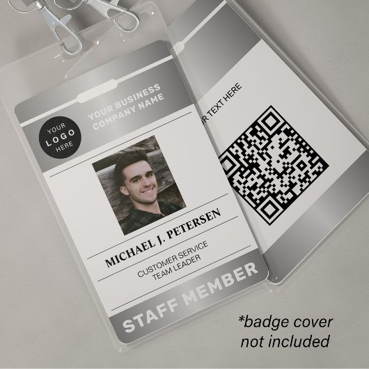 QR-Code Geschäft-Logo Mitarbeiterfoto silberne ID Ausweis
