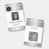QR-Code Geschäft-Logo Mitarbeiterfoto silberne ID Ausweis (Vorder- & Rückseite)