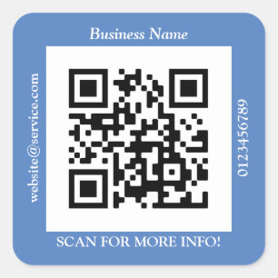 QR-Code Geschäft. Name Website Promo, Blau Quadratischer Aufkleber