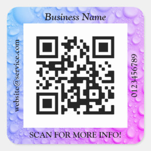 QR-Code Geschäft. Name Website Promo, Wassertropfe Quadratischer Aufkleber
