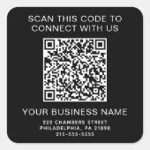 QR-Code Geschäft Schwarz Quadratischer Aufkleber (Vorderseite)