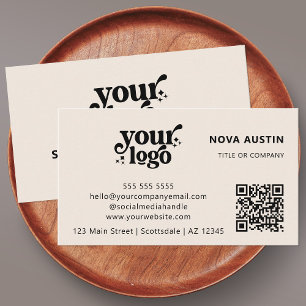 QR-Code Geschäftslogo Beruflich Moderne Creme Visitenkarte