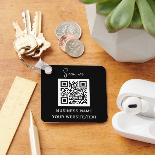 QR-Code Geschäftslogo Beruflich Schwarz Schlüsselanhänger (Schreibtisch)