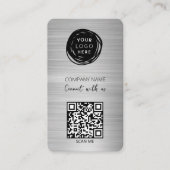 QR-Code-Geschäftslogo gebürstetes Silber Visitenkarte (Vorderseite)
