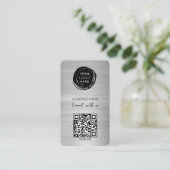 QR-Code-Geschäftslogo gebürstetes Silber Visitenkarte (Stehend Vorderseite)