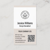 QR-Code Geschäftslogo Modern Professionell Beige Visitenkarte (Rückseite)