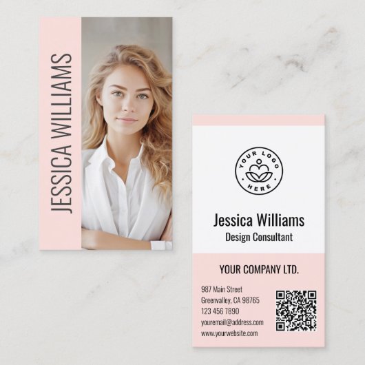 QR-Code-Geschäftslogo Modern Professionell Rosé Visitenkarte (Vorne/Hinten)