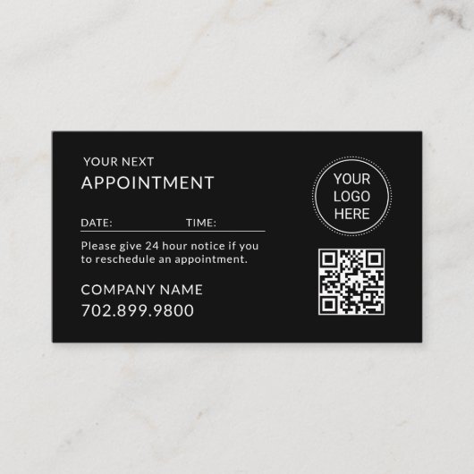 QR-Code-Geschäftslogo Modern Professionell Schwarz Terminkarte (Vorderseite)