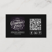 QR-Code Geschäftslogo Modern Professionell Schwarz Visitenkarte (Vorderseite)