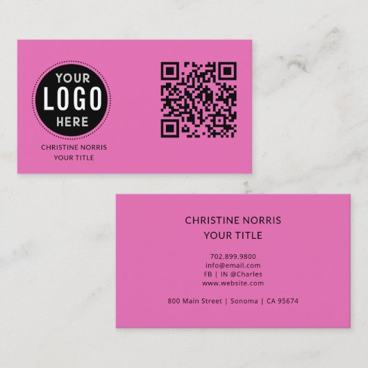 QR-Code Geschäftslogo | Modernes Hot Pink Visitenkarte (Vorne/Hinten)