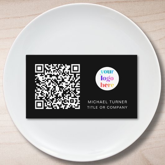 QR-Code Geschäftslogo Professionell Modern Schwarz Visitenkarte