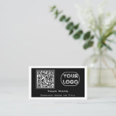 QR-Code Geschäftslogo Schwarz Minimalistisch Visitenkarte (Stehend Vorderseite)
