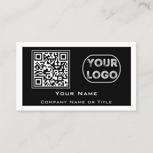 QR-Code Geschäftslogo Schwarz Minimalistisch Visitenkarte (Vorderseite)