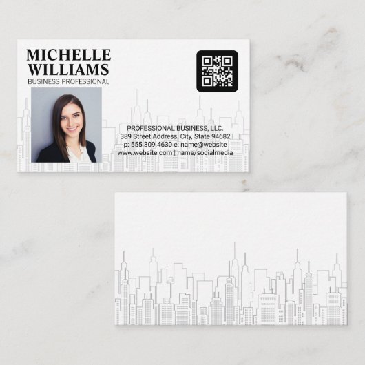 QR-Code | Geschäftsmann | City Skyline Visitenkarte (Vorne/Hinten)