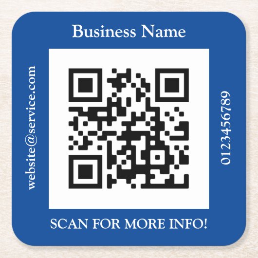 QR Code Geschäftsname, Website Promo, Deep Blue Rechteckiger Pappuntersetzer (Vorderseite)