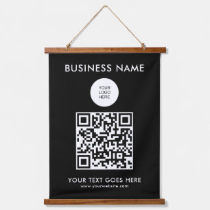 QR-Code-Geschäftsunternehmens-Logo-Text Vorlagen Wandteppich Mit Holzrahmen