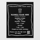 QR Code Geschäftszeiten für Black & White Cafe Fensteraufkleber (Blatt)