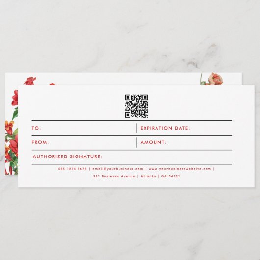 QR-Code-Geschenkgutschein für Blumengeschäfte (Vorne/Hinten)