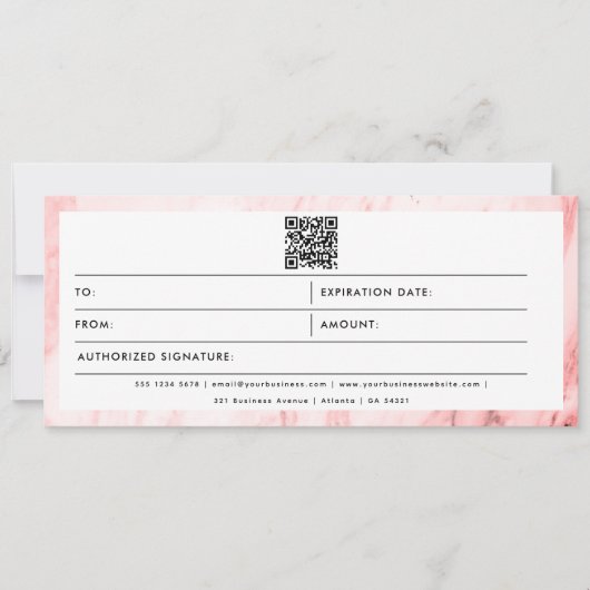 QR-Code-Geschenkgutschein für Rosa-Marmor-Firmenlo (Vorderseite)