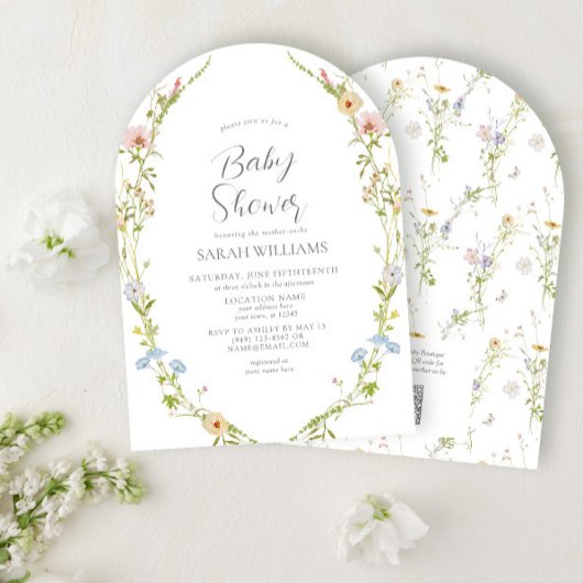 QR Code Geschlecht Neutrale Wildblume Babydusche Einladung