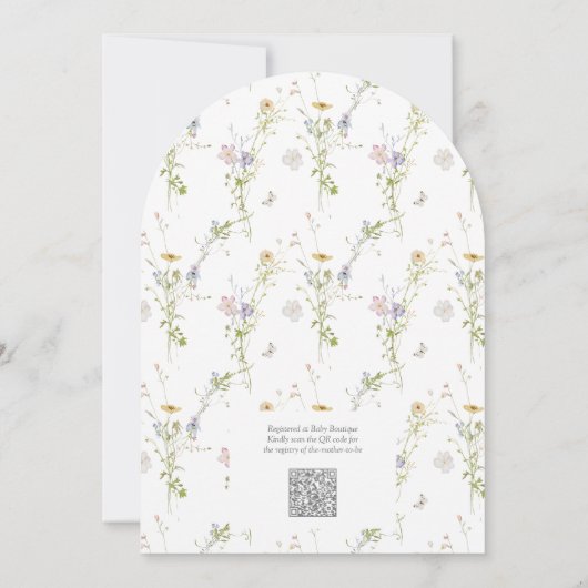 QR Code Geschlecht Neutrale Wildblume Babydusche Einladung (Rückseite)