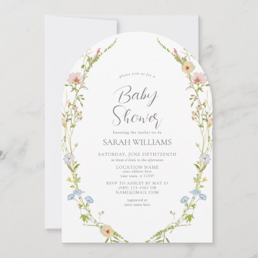 QR Code Geschlecht Neutrale Wildblume Babydusche Einladung (Vorderseite)