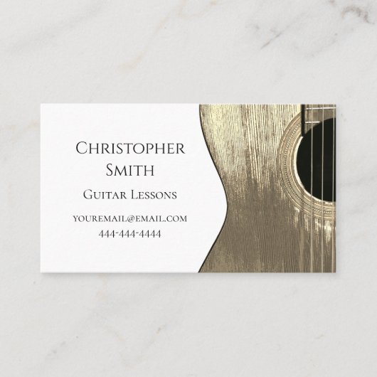 QR-Code Gitarre Musikunterricht Beige Schwarz Visitenkarte (Vorderseite)