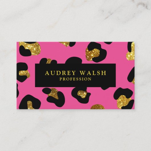 QR CODE Glam Glitzer Gold Fuchsia Leopard Print Visitenkarte (Vorderseite)