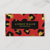 QR CODE Glam Glitzer Gold Red Leopard Print Luxus Visitenkarte (Vorderseite)