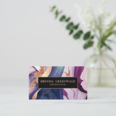 QR CODE Glam Liquid Marble Blue Lila Gold Visitenkarte (Stehend Vorderseite)