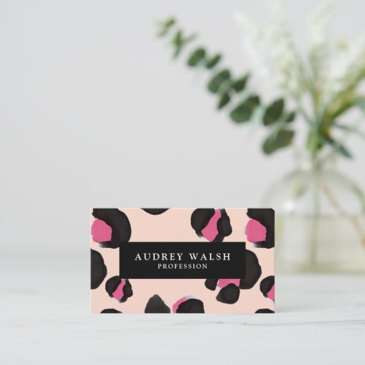 QR CODE Glam Pink Black BLUSH Leopard Druck Visitenkarte (Stehend Vorderseite)