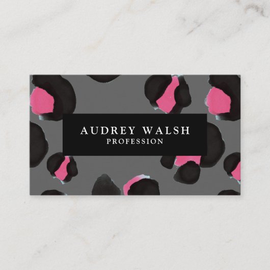 QR CODE Glam Pink Black Graue Leopard Druck Visitenkarte (Vorderseite)